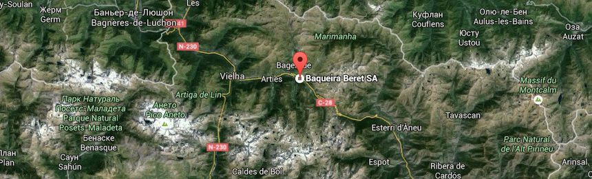 Горнолыжный курорт Бакейра Берет на карте Испании